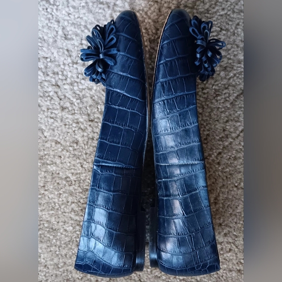 TALBOTS Blue FLATS LEATHER CROC EMBOSSED WITH BOW SIZE 8 WOMENS - Picture 3 of 8